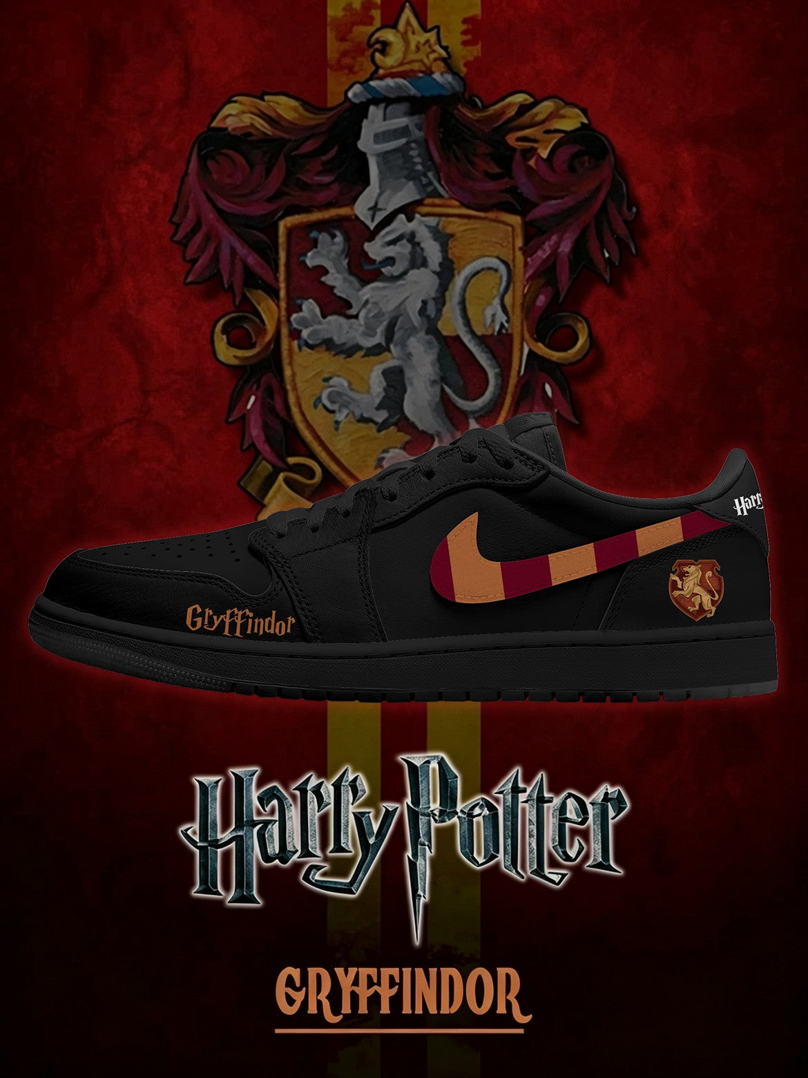 Hogwarts Gryffindor House Black V.1 Custom Low-Top Court Sneakers