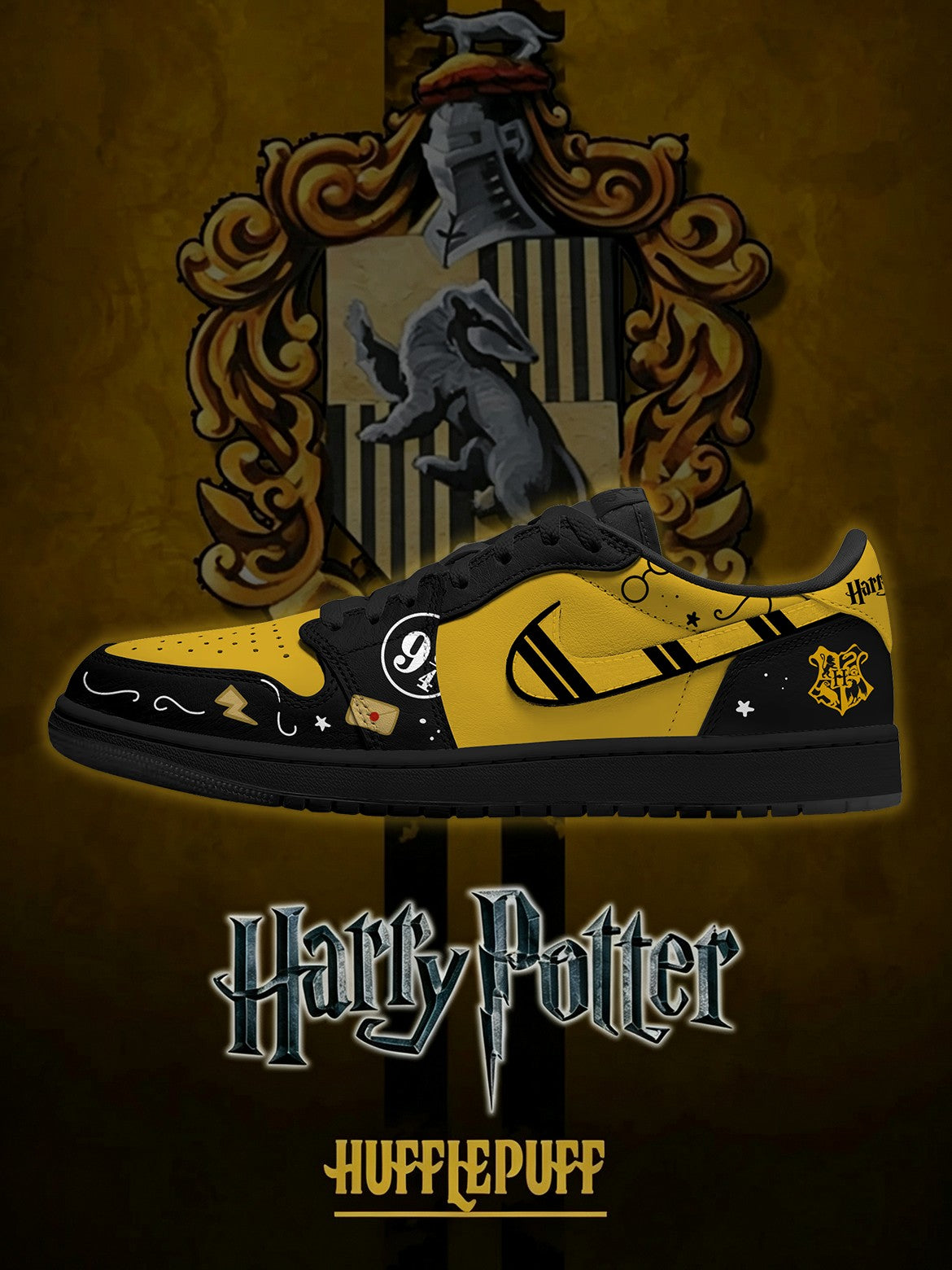 Hogwarts Hufflepuff House V.2 Custom Low-Top Court Sneakers