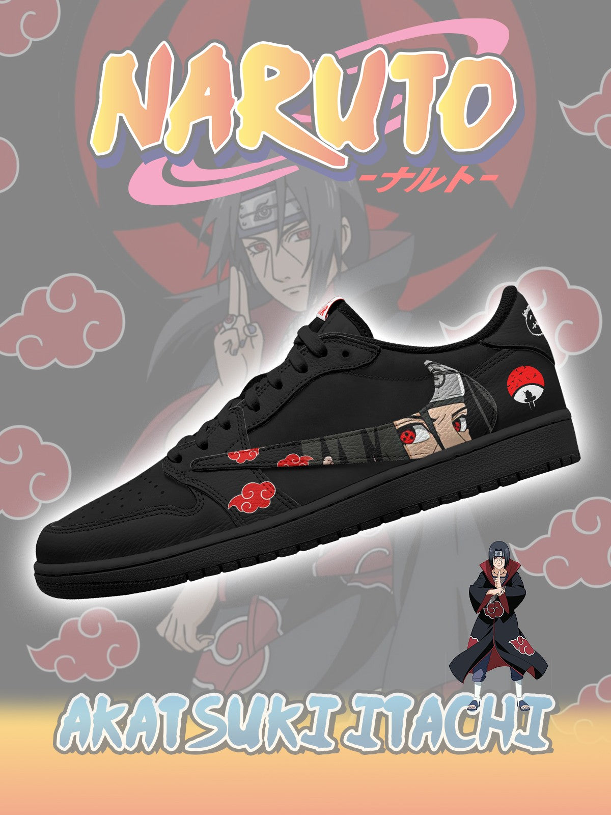 Akatsuki Itachi Uchiha V.2 Custom TS Niedrige Turnschuhe